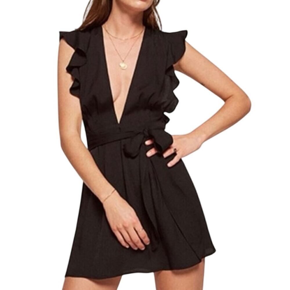 Reformation Tunisia Black Ruffle Dress Size 4 - Picture 1 of 5